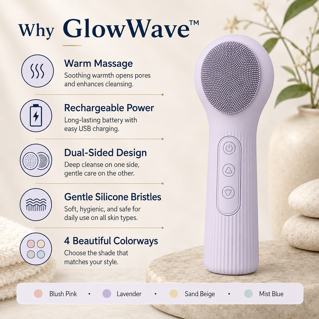 Ebaura GlowWave™ Facial Cleansing Brush